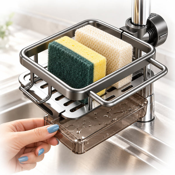 Hand sliding out the SinkBuddy drip tray